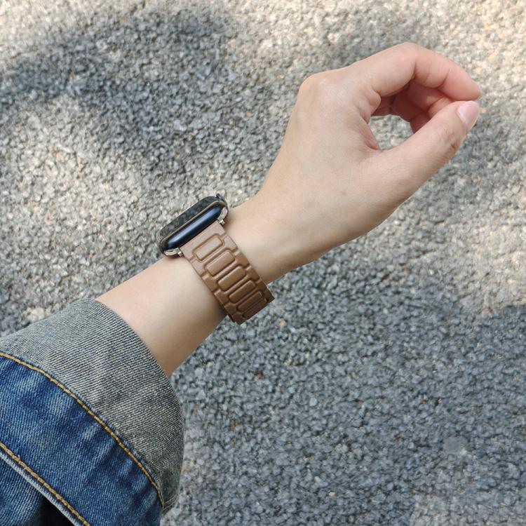 For Apple Watch 46mm / 49mm / 45mm / 44mm I-shaped Three-piece Leather Magnetic Watch Band(Brown) - Watch Bands by PMC TechLife | Online Shopping South Africa | PMC TechLife | Buy Now Pay Later Mobicred