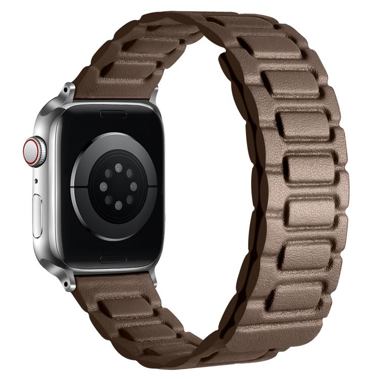 For Apple Watch 42mm / 41mm / 40mm / 38mm I-shaped Three-piece Leather Magnetic Watch Band(Taupe) - Watch Bands by PMC TechLife | Online Shopping South Africa | PMC TechLife | Buy Now Pay Later Mobicred