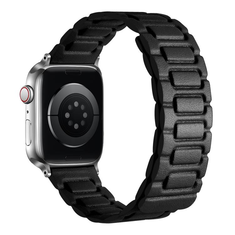 For Apple Watch 42mm / 41mm / 40mm / 38mm I-shaped Three-piece Leather Magnetic Watch Band(Black) - Watch Bands by PMC TechLife | Online Shopping South Africa | PMC TechLife | Buy Now Pay Later Mobicred