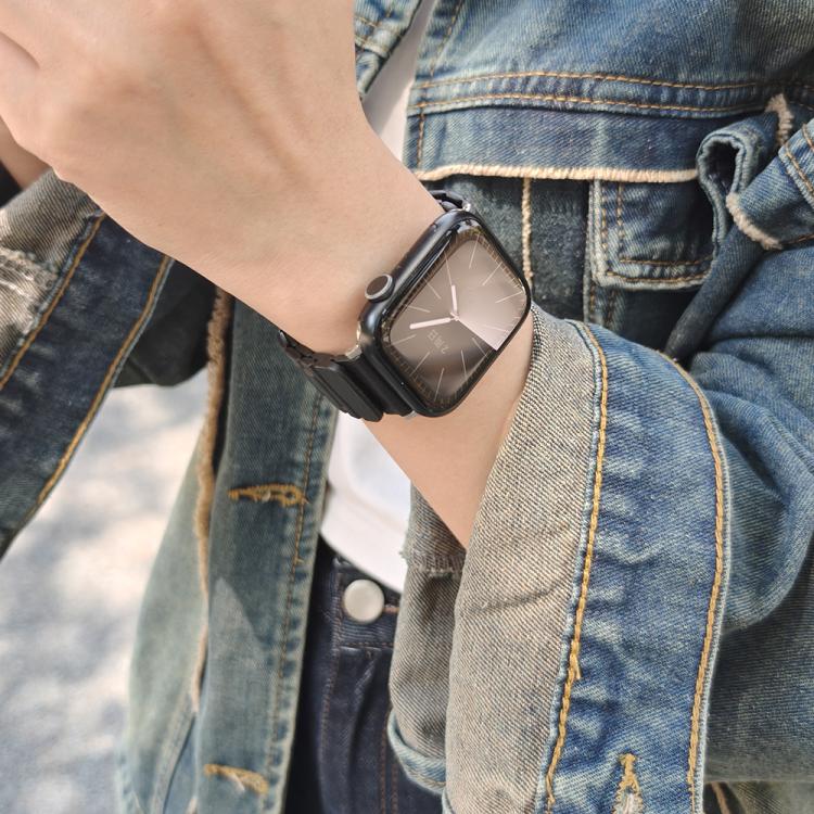 For Apple Watch 42mm / 41mm / 40mm / 38mm I-shaped Three-piece Leather Magnetic Watch Band(Black) - Watch Bands by PMC TechLife | Online Shopping South Africa | PMC TechLife | Buy Now Pay Later Mobicred