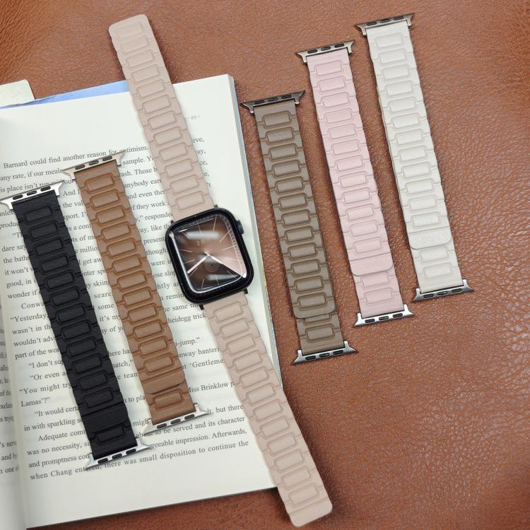 For Apple Watch 42mm / 41mm / 40mm / 38mm I-shaped Three-piece Leather Magnetic Watch Band(Light Pink) - Watch Bands by PMC TechLife | Online Shopping South Africa | PMC TechLife | Buy Now Pay Later Mobicred