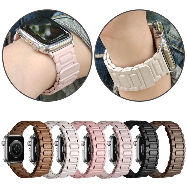 For Apple Watch 46mm / 49mm / 45mm / 44mm I-shaped Three-piece Leather Magnetic Watch Band(Brown) - Watch Bands by PMC TechLife | Online Shopping South Africa | PMC TechLife | Buy Now Pay Later Mobicred
