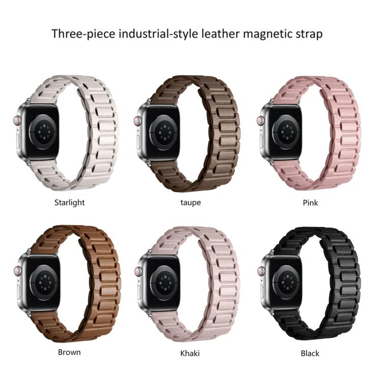 For Apple Watch 42mm / 41mm / 40mm / 38mm I-shaped Three-piece Leather Magnetic Watch Band(Black) - Watch Bands by PMC TechLife | Online Shopping South Africa | PMC TechLife | Buy Now Pay Later Mobicred