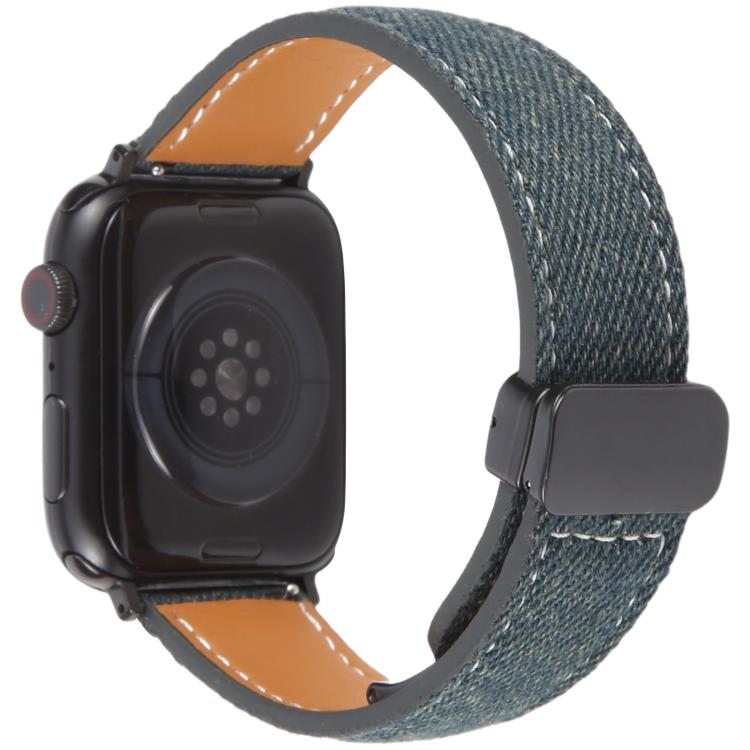 For Apple Watch 46mm / 49mm / 45mm / 44mm Folding Magnetic Buckle Denim Leather Watch Band(Dark Blue) - Watch Bands by PMC TechLife | Online Shopping South Africa | PMC TechLife | Buy Now Pay Later Mobicred