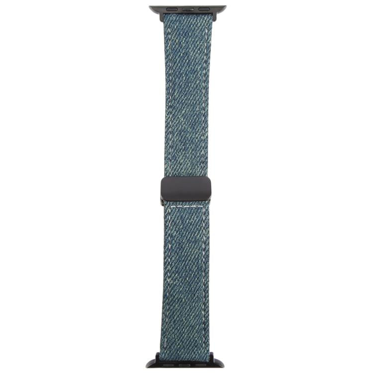 For Apple Watch 46mm / 49mm / 45mm / 44mm Folding Magnetic Buckle Denim Leather Watch Band(Royal Blue) - Watch Bands by PMC TechLife | Online Shopping South Africa | PMC TechLife | Buy Now Pay Later Mobicred