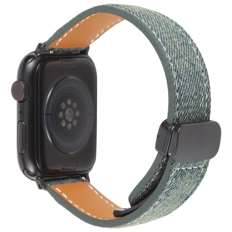 For Apple Watch 46mm / 49mm / 45mm / 44mm Folding Magnetic Buckle Denim Leather Watch Band(Blue Grey) - Watch Bands by PMC TechLife | Online Shopping South Africa | PMC TechLife | Buy Now Pay Later Mobicred