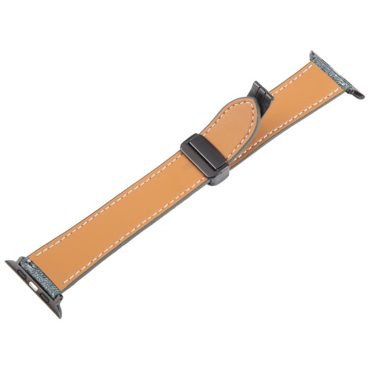 For Apple Watch 46mm / 49mm / 45mm / 44mm Folding Magnetic Buckle Denim Leather Watch Band(Blue Grey) - Watch Bands by PMC TechLife | Online Shopping South Africa | PMC TechLife | Buy Now Pay Later Mobicred