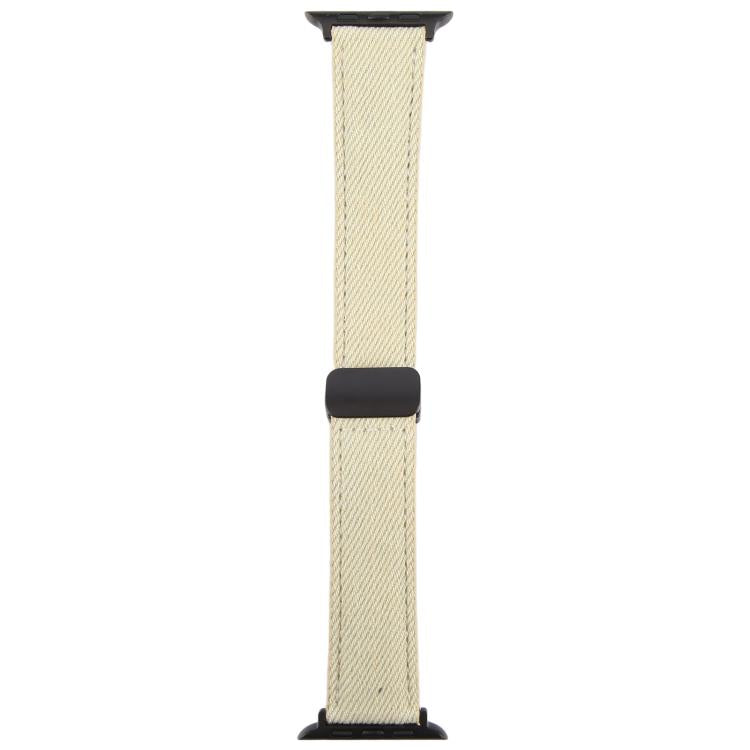 For Apple Watch 46mm / 49mm / 45mm / 44mm Folding Magnetic Buckle Denim Leather Watch Band(Apricot) - Watch Bands by PMC TechLife | Online Shopping South Africa | PMC TechLife | Buy Now Pay Later Mobicred