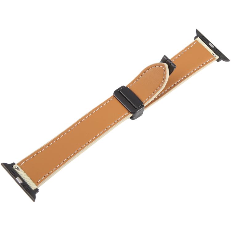 For Apple Watch 46mm / 49mm / 45mm / 44mm Folding Magnetic Buckle Denim Leather Watch Band(Apricot) - Watch Bands by PMC TechLife | Online Shopping South Africa | PMC TechLife | Buy Now Pay Later Mobicred