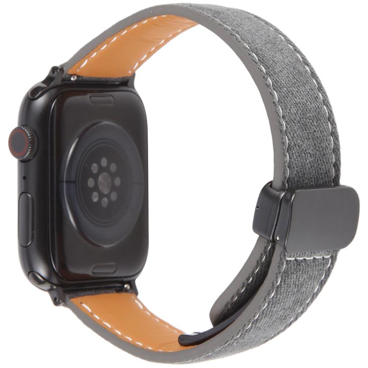 For Apple Watch 42mm / 41mm / 40mm / 38mm Folding Magnetic Buckle Denim Leather Watch Band(Black) - Watch Bands by PMC TechLife | Online Shopping South Africa | PMC TechLife | Buy Now Pay Later Mobicred