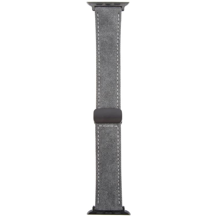 For Apple Watch 42mm / 41mm / 40mm / 38mm Folding Magnetic Buckle Denim Leather Watch Band(Black) - Watch Bands by PMC TechLife | Online Shopping South Africa | PMC TechLife | Buy Now Pay Later Mobicred