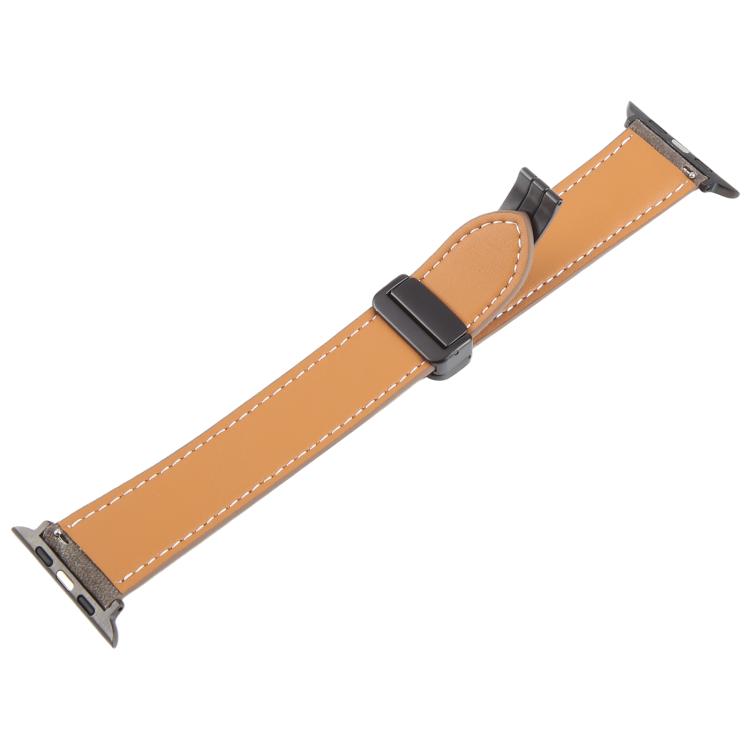 For Apple Watch 42mm / 41mm / 40mm / 38mm Folding Magnetic Buckle Denim Leather Watch Band(Light Brown) - Watch Bands by PMC TechLife | Online Shopping South Africa | PMC TechLife | Buy Now Pay Later Mobicred
