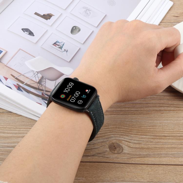 For Apple Watch 46mm / 49mm / 45mm / 44mm Folding Magnetic Buckle Denim Leather Watch Band(Apricot) - Watch Bands by PMC TechLife | Online Shopping South Africa | PMC TechLife | Buy Now Pay Later Mobicred