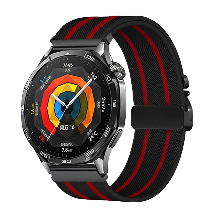 22mm Parachute Buckle Stripe Nylon Elastic Braided Watch Band(Black Red) - 22mm Bands by PMc TechLife | Online Shopping South Africa | PMc TechLife | Buy Now Pay Later Mobicred