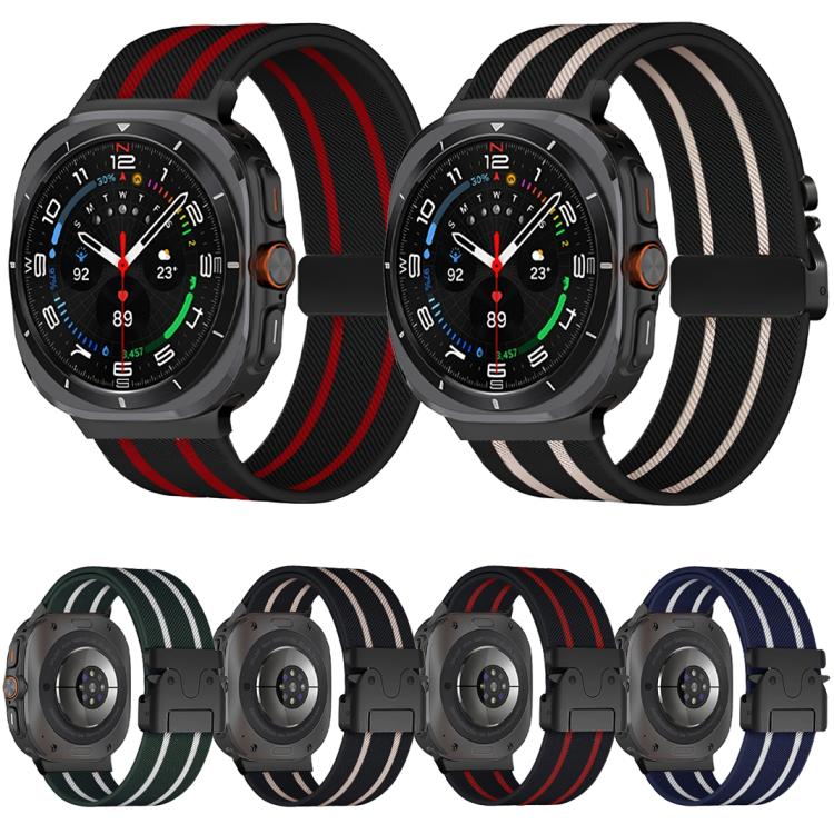 For Samsung Galaxy Watch Ultra 47mm Parachute Buckle Stripe Nylon Elastic Braided Watch Band(Black Red) - Watch Bands by PMc TechLife | Online Shopping South Africa | PMc TechLife | Buy Now Pay Later Mobicred