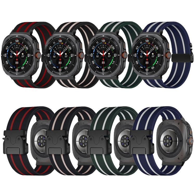 For Samsung Galaxy Watch Ultra 47mm Parachute Buckle Stripe Nylon Elastic Braided Watch Band(Midnight Blue White) - free shipping - PMc TechLife - Order now!