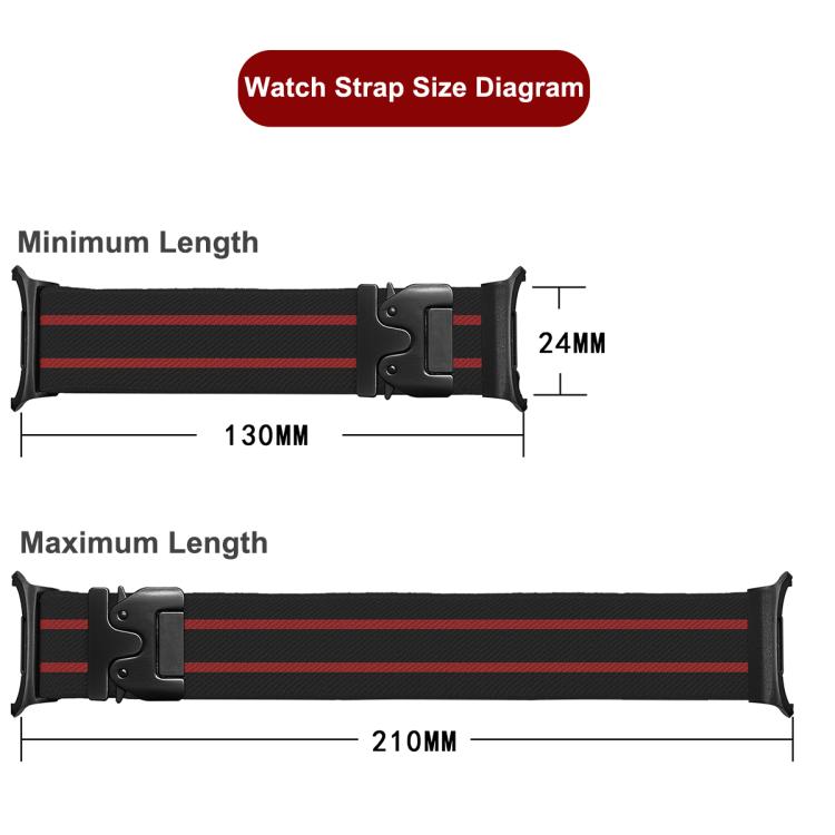 For Samsung Galaxy Watch Ultra 47mm Parachute Buckle Stripe Nylon Elastic Braided Watch Band(Black Red) - Watch Bands by PMc TechLife | Online Shopping South Africa | PMc TechLife | Buy Now Pay Later Mobicred