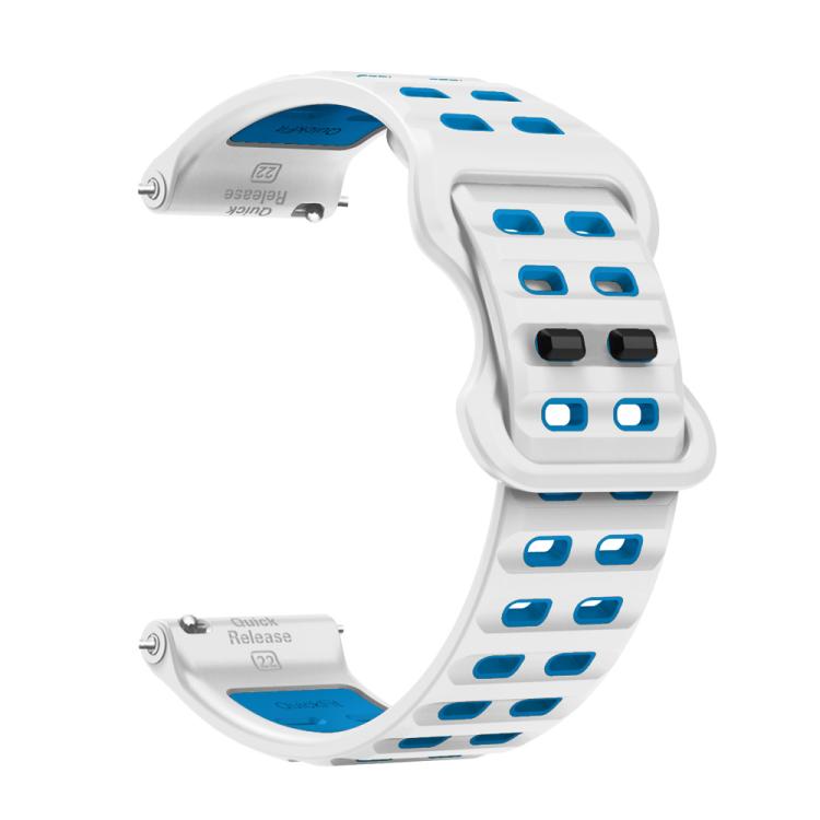 22mm Double-row Hole Studded Buckle Silicone Watch Band(White Blue) - 22mm Bands by PMc TechLife | Online Shopping South Africa | PMc TechLife | Buy Now Pay Later Mobicred