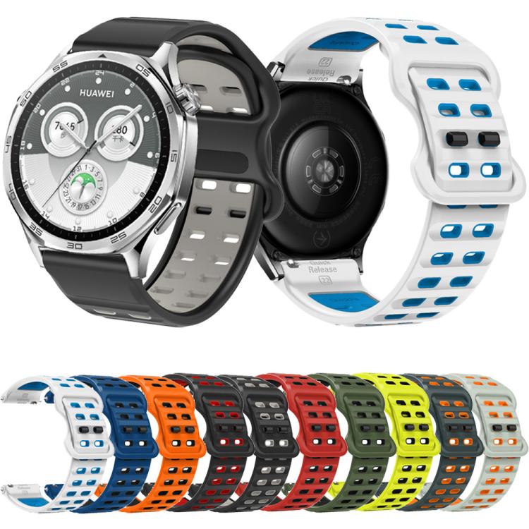 22mm Double-row Hole Studded Buckle Silicone Watch Band(White Blue) - 22mm Bands by PMc TechLife | Online Shopping South Africa | PMc TechLife | Buy Now Pay Later Mobicred