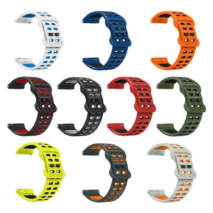 22mm Double-row Hole Studded Buckle Silicone Watch Band(Red Black) - free shipping - PMc TechLife - Order now!