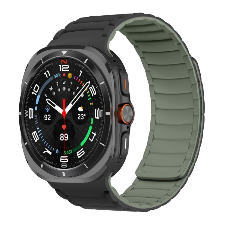 For Samsung Galaxy Watch Ultra 47mm Silicone Sport Magnetic Watch Band(Black+Light Green) - free shipping - PMc TechLife - Order now!