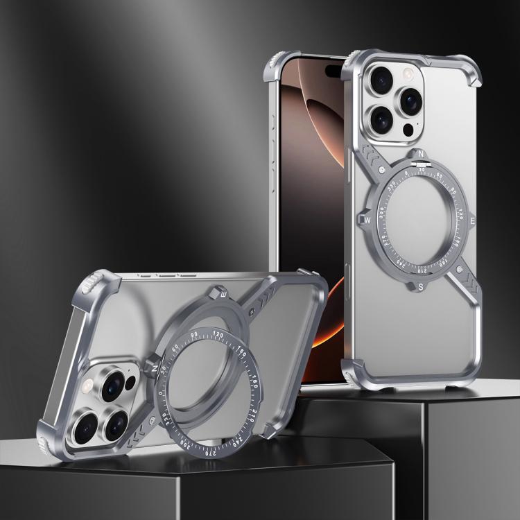 For iPhone 16 Pro S Shaped 360 Holder Airbag Frameless MagSafe Metal Phone Case(Space Gray) - free shipping - PMC TechLife - Order now!