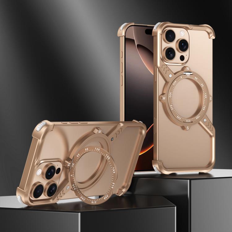 For iPhone 14 Pro S Shaped 360 Holder Airbag Frameless MagSafe Metal Phone Case(Desert Gold) - free shipping - PMC TechLife - Order now!