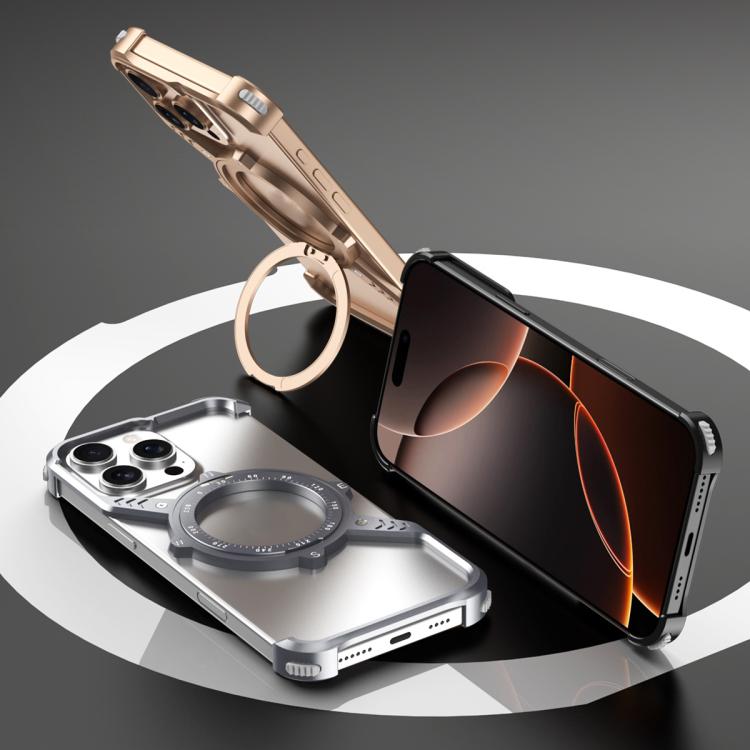 For iPhone 14 Pro Max S Shaped 360 Holder Airbag Frameless MagSafe Metal Phone Case(Black) - free shipping - PMC TechLife - Order now!