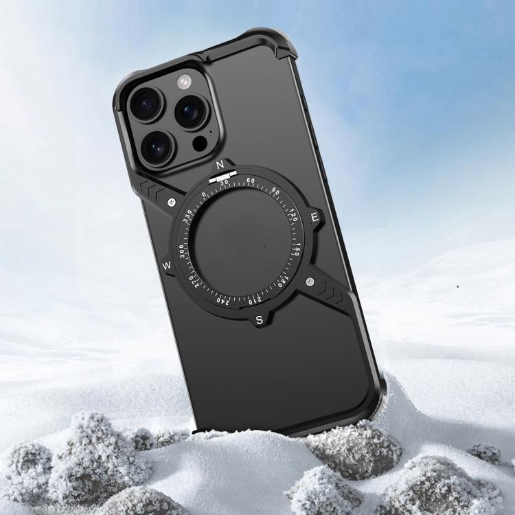 For iPhone 16 Pro S Shaped 360 Holder Airbag Frameless MagSafe Metal Phone Case(Black) - free shipping - PMC TechLife - Order now!