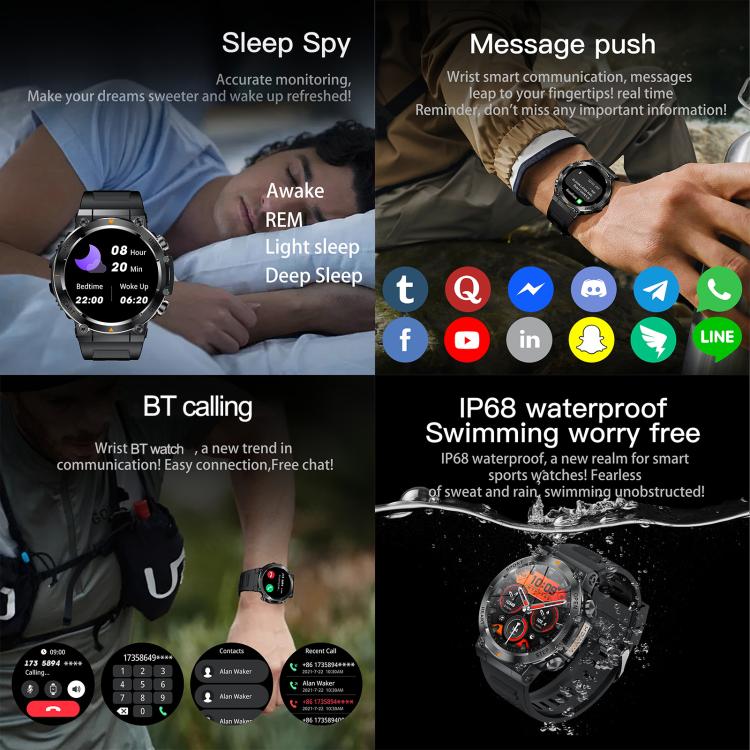 AK61 BT Call Smart Watch, Support Blood Pressure / Heart Rate / Sports Health Monitoring Fitness Tracker(Black Steel) - free shipping - PMC TechLife - Order now!