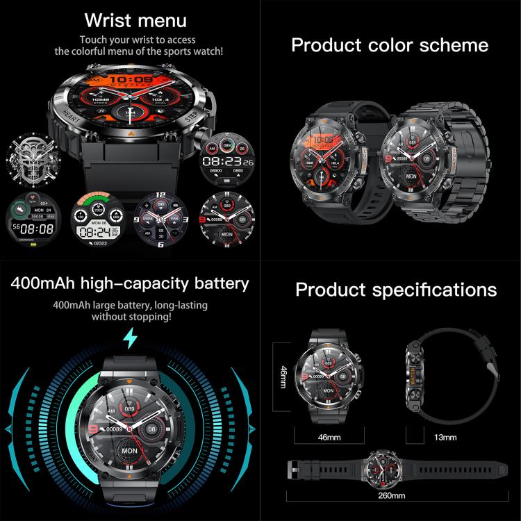 AK61 BT Call Smart Watch, Support Blood Pressure / Heart Rate / Sports Health Monitoring Fitness Tracker(Black Steel) - free shipping - PMC TechLife - Order now!