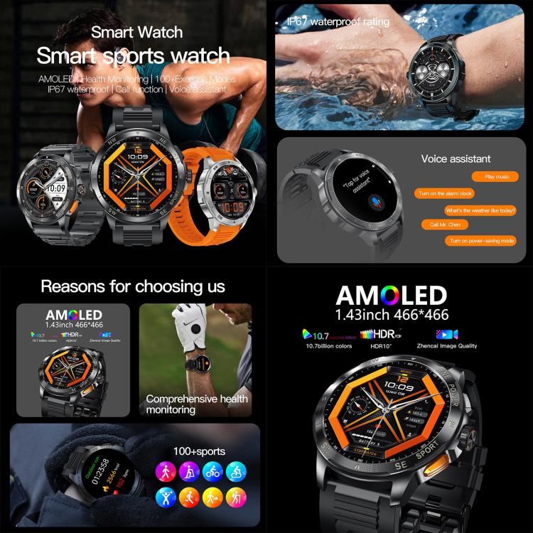 AK77 BT Call Smart Watch, Support Blood Oxygen / Blood Pressure / Heart Rate / Sports Health Monitoring Fitness Tracker(Black Steel) - free shipping - PMC TechLife - Order now!