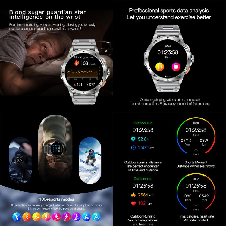 AK77 BT Call Smart Watch, Support Blood Oxygen / Blood Pressure / Heart Rate / Sports Health Monitoring Fitness Tracker(Silver Steel) - free shipping - PMC TechLife - Order now!