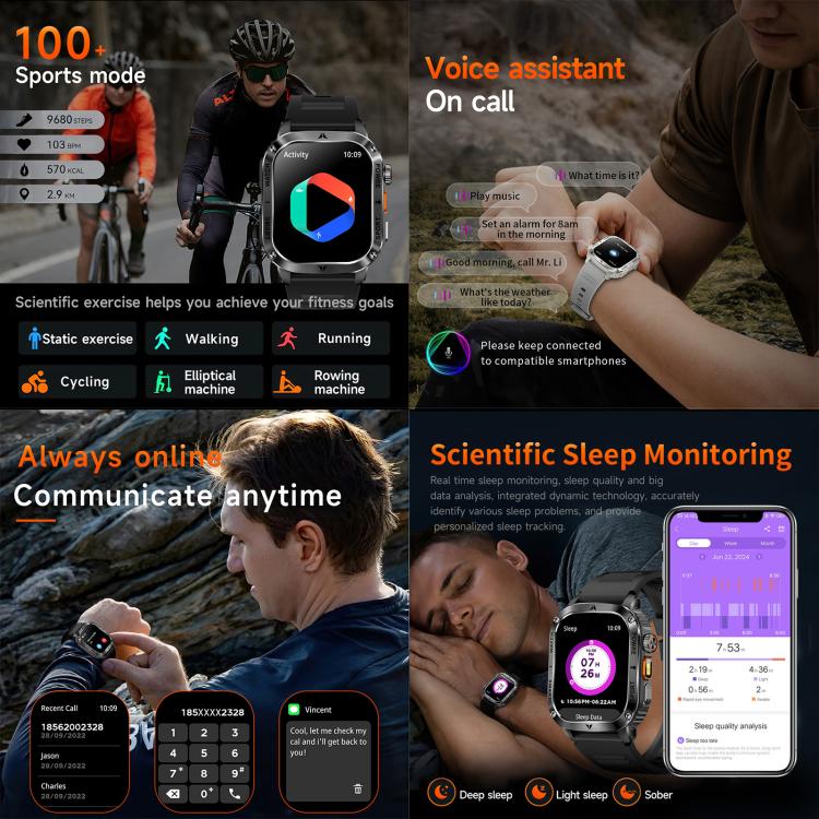 AK80 BT Call Smart Watch, Support Blood Oxygen / Blood Pressure / Heart Rate / Sports Health Monitoring Fitness Tracker(Grey Silicone) - free shipping - PMC TechLife - Order now!