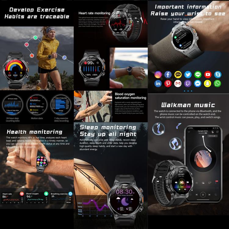 AK82 BT Call Smart Watch, Support Blood Oxygen / Blood Pressure / Heart Rate / Sports Health Monitoring Fitness Tracker(Space Gray  Steel) - free shipping - PMC TechLife - Order now!