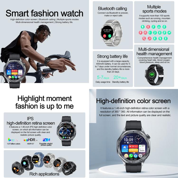 AK83 BT Call Smart Watch, Support Blood Pressure / Heart Rate / Sports Health Monitoring Fitness Tracker(Steel Grey Silicone) - free shipping - PMC TechLife - Order now!