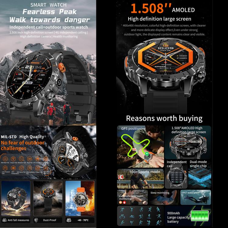 BH11 4G LTE Android 8.1 Smart Watch, 2GB+16GB, Unisoc 8541 Quad Core, Support Heart Rate / Blood Oxygen(Black Steel) - free shipping - PMC TechLife - Order now!