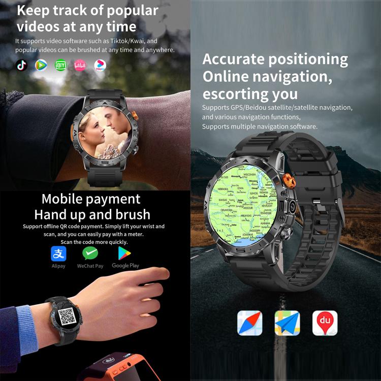 BH11 4G LTE Android 8.1 Smart Watch, 2GB+16GB, Unisoc 8541 Quad Core, Support Heart Rate / Blood Oxygen(Black Steel) - free shipping - PMC TechLife - Order now!