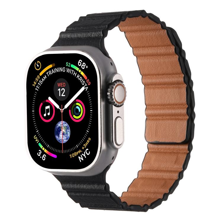 For Apple Watch 46mm / 49mm / 45mm / 44mm Magnetic PU Leather Watch Band(Black) - Watch Bands by PMC TechLife | Online Shopping South Africa | PMC TechLife | Buy Now Pay Later Mobicred