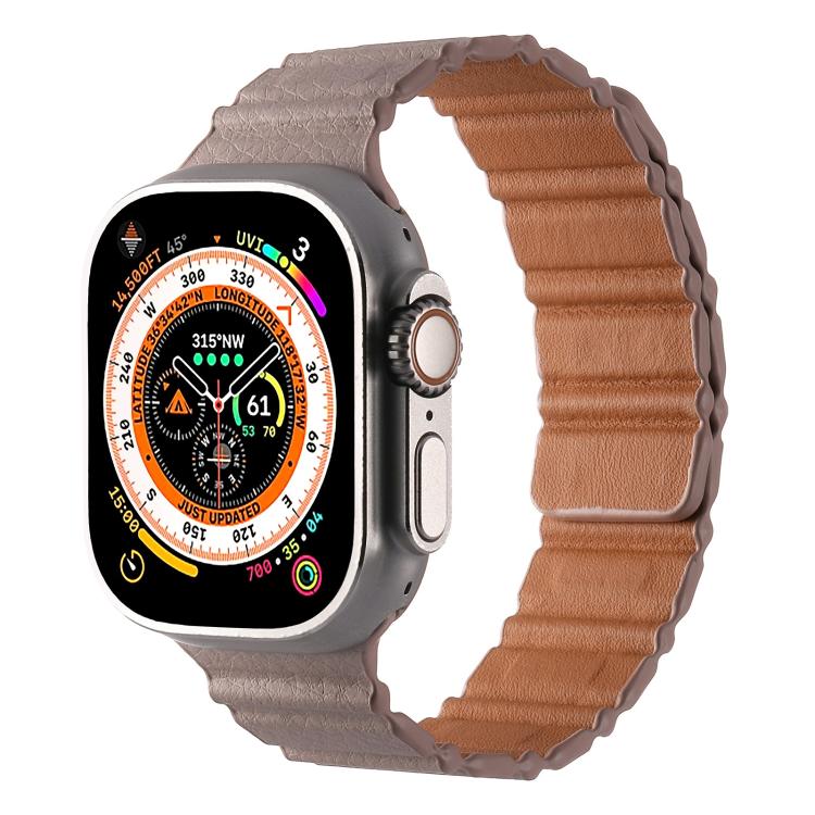 For Apple Watch 42mm / 41mm / 40mm / 38mm Magnetic PU Leather Watch Band(Khaki) - Watch Bands by PMC TechLife | Online Shopping South Africa | PMC TechLife | Buy Now Pay Later Mobicred