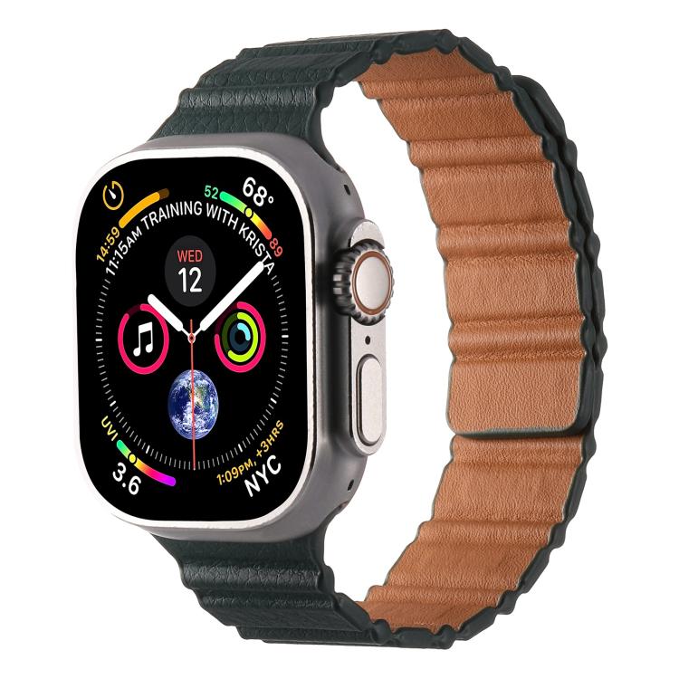 For Apple Watch 42mm / 41mm / 40mm / 38mm Magnetic PU Leather Watch Band(Cedar Green) - Watch Bands by PMC TechLife | Online Shopping South Africa | PMC TechLife | Buy Now Pay Later Mobicred