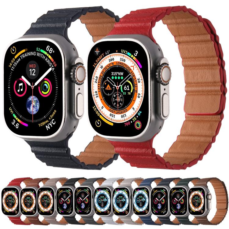For Apple Watch 42mm / 41mm / 40mm / 38mm Magnetic PU Leather Watch Band(Khaki) - Watch Bands by PMC TechLife | Online Shopping South Africa | PMC TechLife | Buy Now Pay Later Mobicred