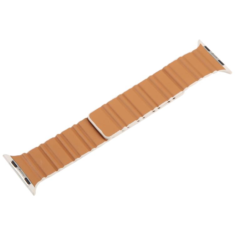 For Apple Watch 42mm / 41mm / 40mm / 38mm Magnetic PU Leather Watch Band(Khaki) - Watch Bands by PMC TechLife | Online Shopping South Africa | PMC TechLife | Buy Now Pay Later Mobicred