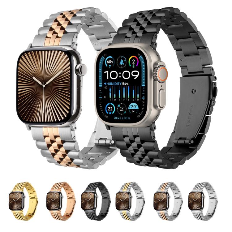 For Apple Watch 46mm / 49mm / 45mm / 44mm Quick Release Five-bead Metal Watch Band(Silver Rose Gold) - free shipping - PMC TechLife - Order now!