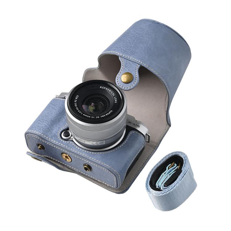 For FUJIFILM X-M5 Retro Litchi Texture Leather Full Body Camera Case Bag with Strap(Blue) - free shipping - PMC TechLife - Order now!