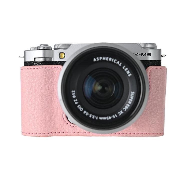 For FUJIFILM X-M5 Retro Litchi Texture Leather Full Body Camera Case Bag with Strap(Pink) - free shipping - PMC TechLife - Order now!