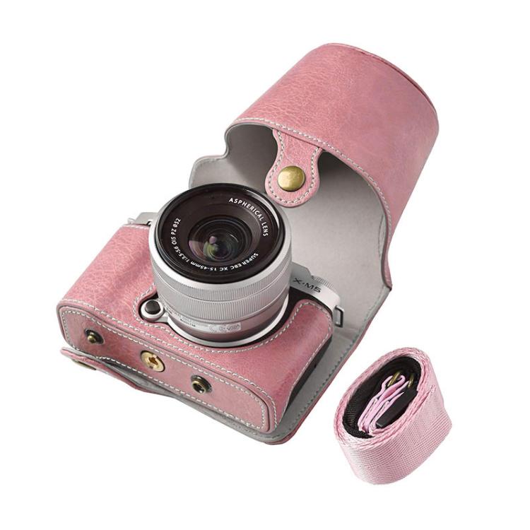 For FUJIFILM X-M5 Retro Litchi Texture Leather Full Body Camera Case Bag with Strap(Pink) - free shipping - PMC TechLife - Order now!