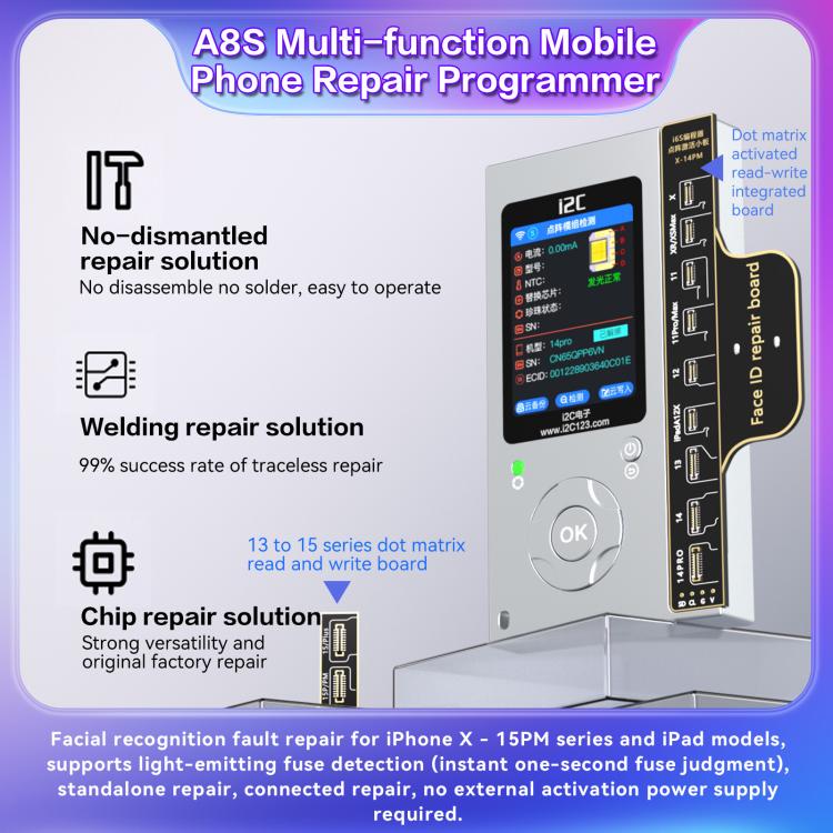 i2C A8S Multi-function Phone Repair Programmer, Model:Host+12-15 Plus True Tone Board - free shipping - PMC TechLife - Order now!