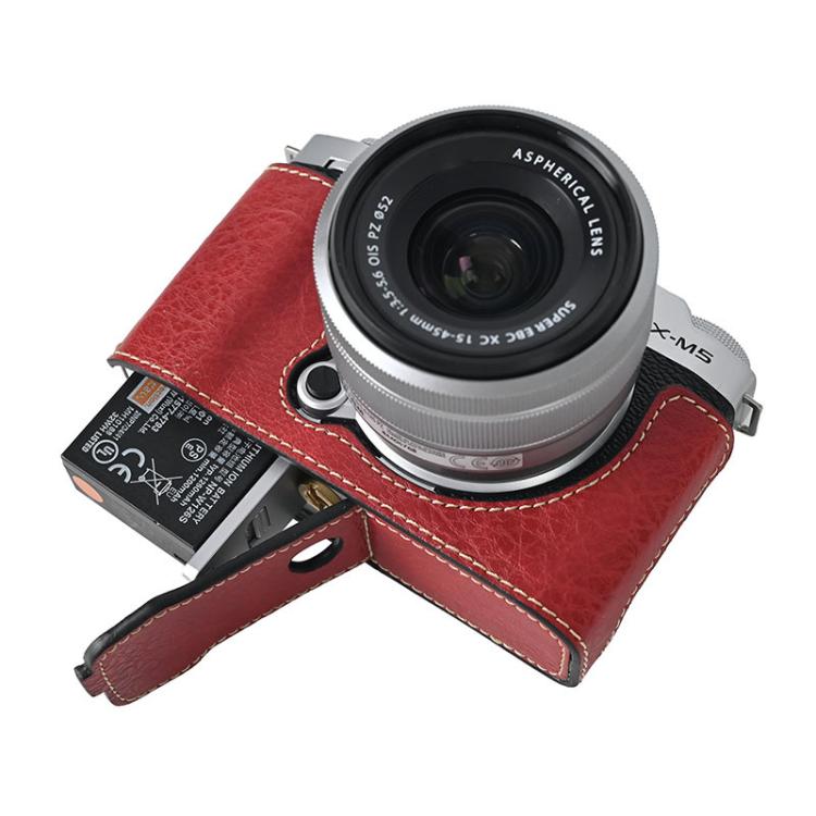 For FUJIFILM X-M5 Litchi Texture PU Leather Camera Half Case Base(Wine Red) - free shipping - PMC TechLife - Order now!