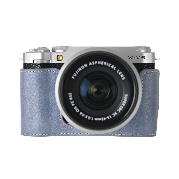 For FUJIFILM X-M5 Litchi Texture PU Leather Camera Half Case Base(Blue) - free shipping - PMC TechLife - Order now!